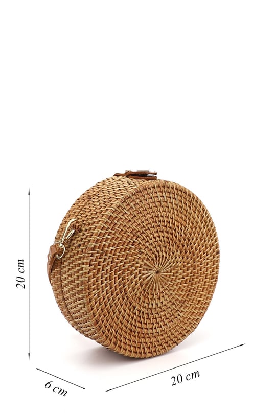 Women's Tan Wicker Wicker Woven Long Strapped Shoulder Bag