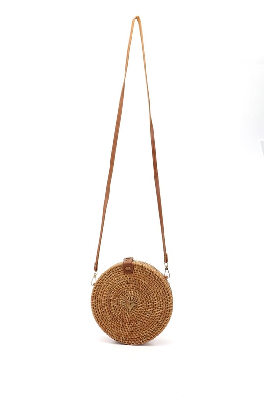 Women's Tan Wicker Wicker Woven Long Strapped Shoulder Bag
