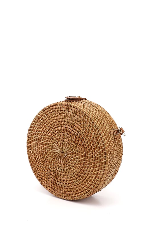 Women's Tan Wicker Wicker Woven Long Strapped Shoulder Bag