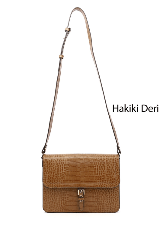 Kadın Taba Kroko Hakiki Deri Omuz Çantası