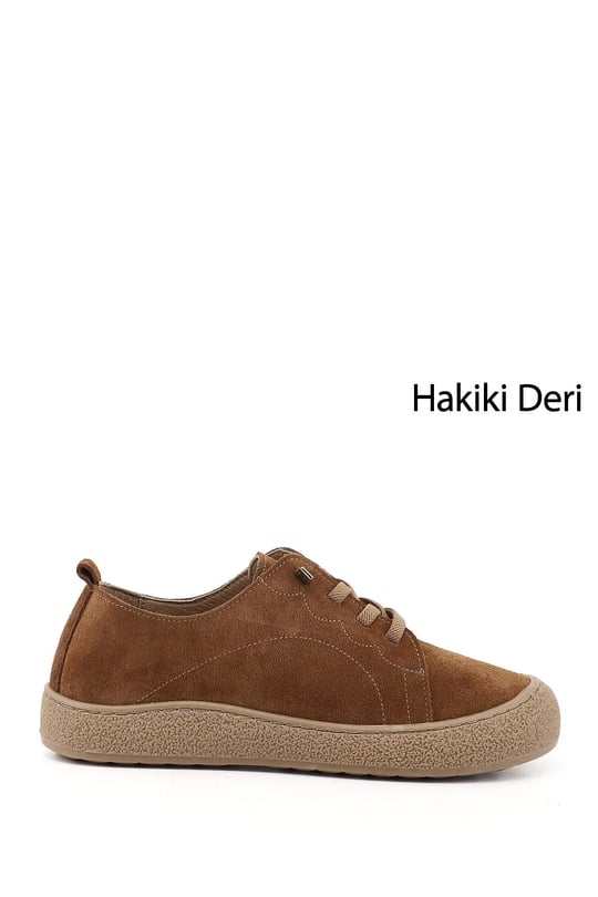 Kadın Taba Süet Bağcıklı Hakiki Deri Sneaker