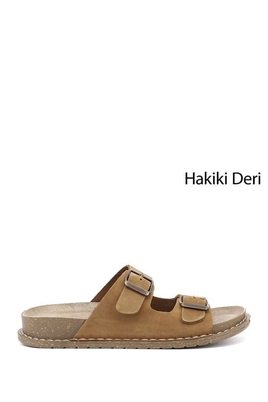 Kadın Taba Süet Çift Tokalı Hakiki Deri Terlik