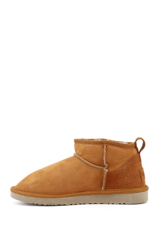 Kadın Taba Süet Mini Hakiki Deri Kürklü Bot