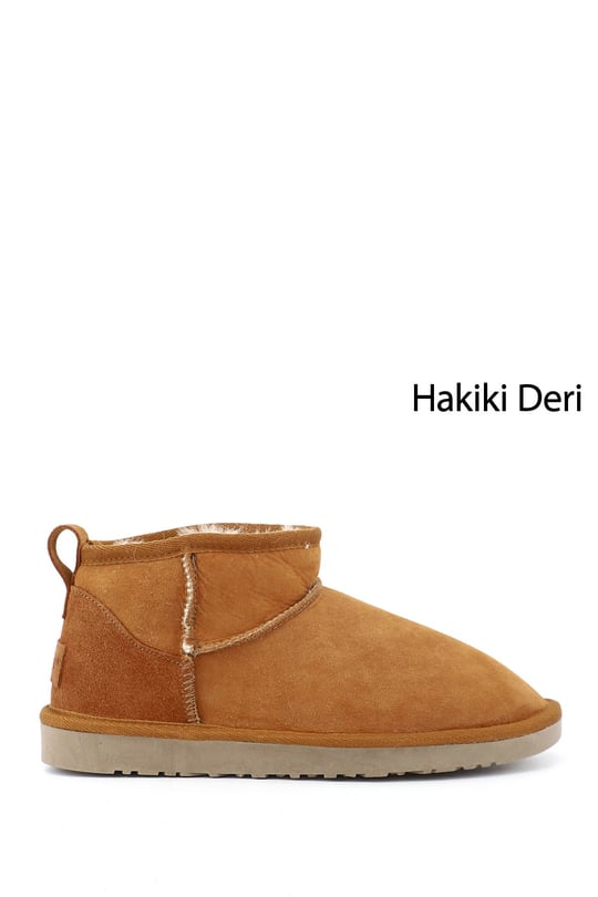 Kadın Taba Süet Mini Hakiki Deri Kürklü Bot