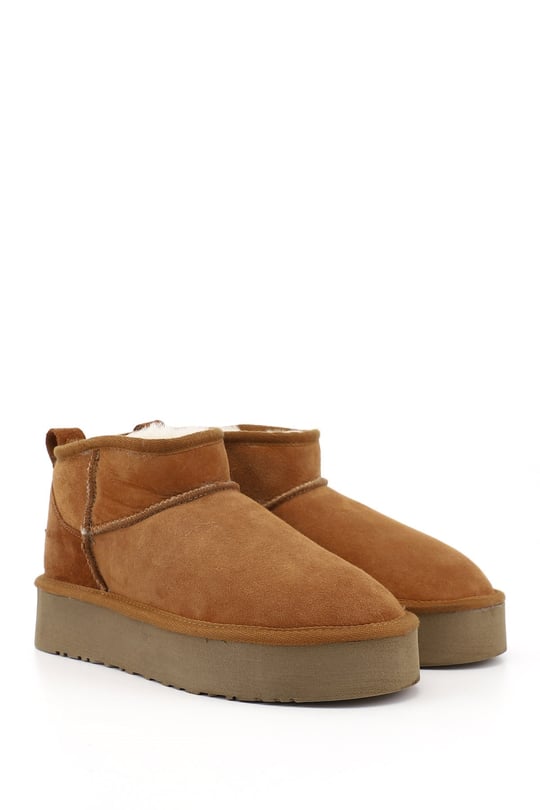 Gön Genuine Leather Round Toe Flat Heeled Women's Daily Boots 34021
