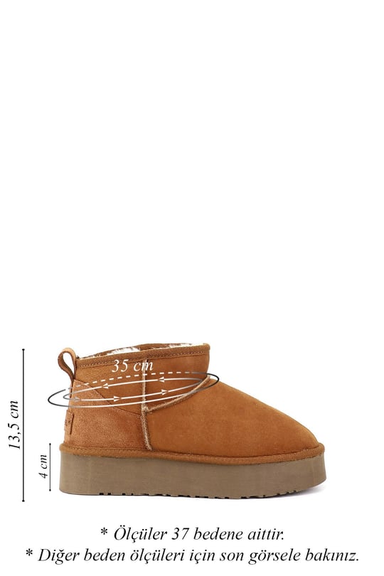 Kadın Taba Süet Mini Platform Taban Hakiki Deri Kürklü Bot