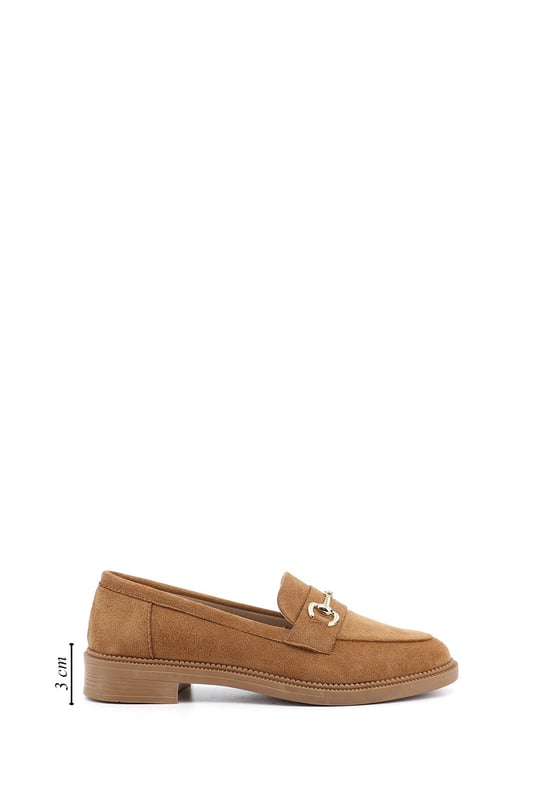 Kadın Taba Süet Tokalı Loafer Ayakkabı