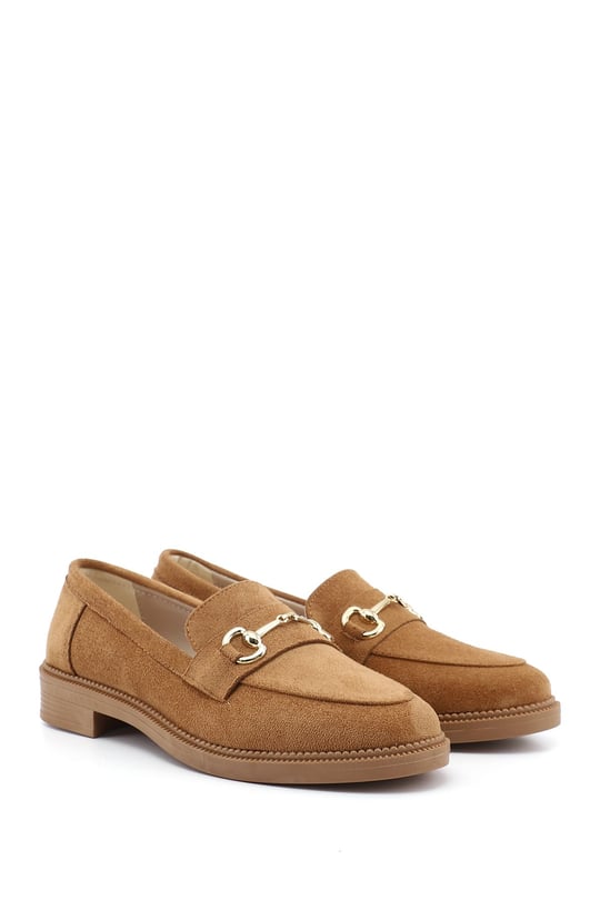 Kadın Taba Süet Tokalı Loafer Ayakkabı