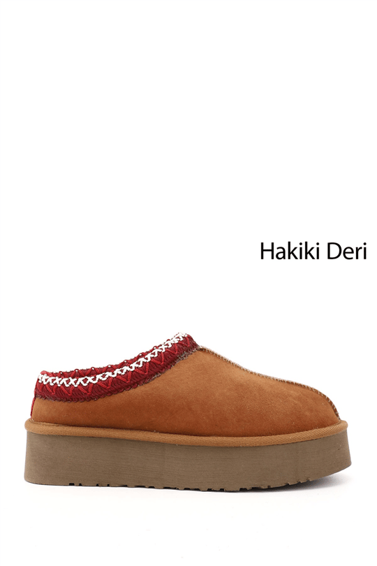 Kadın Taba Süet W Tazz Kalın Tabanlı Hakiki Deri Kürklü Terlik