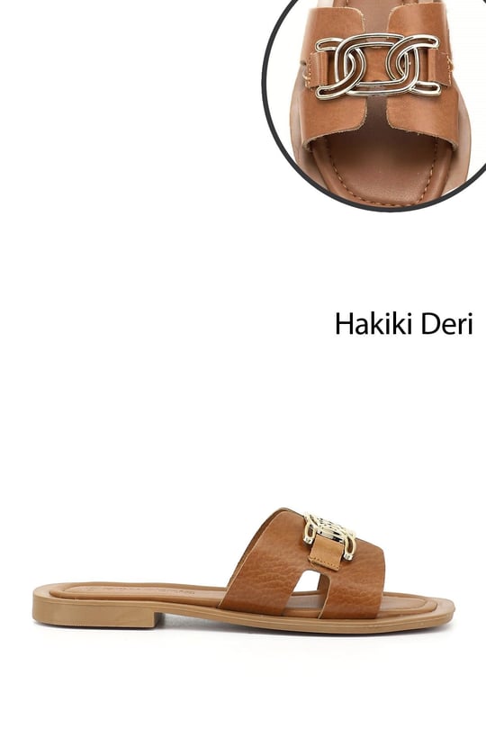 Kadın Taba Tokalı Hakiki Deri Terlik