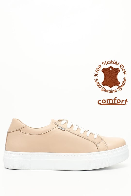 Kadın Ten Bağcıklı Dolgu Taban Hakiki Deri Sneaker