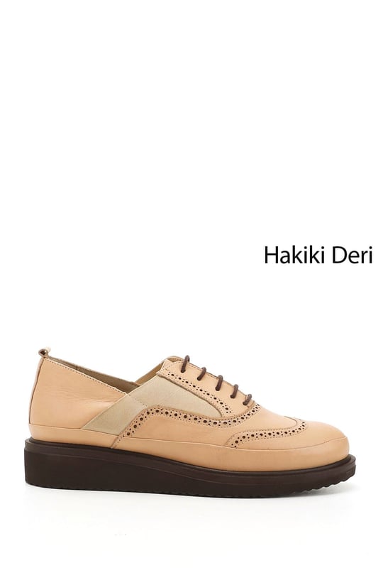 Kadın Ten Bağcıklı Dolgu Taban Hakiki Deri Ayakkabı