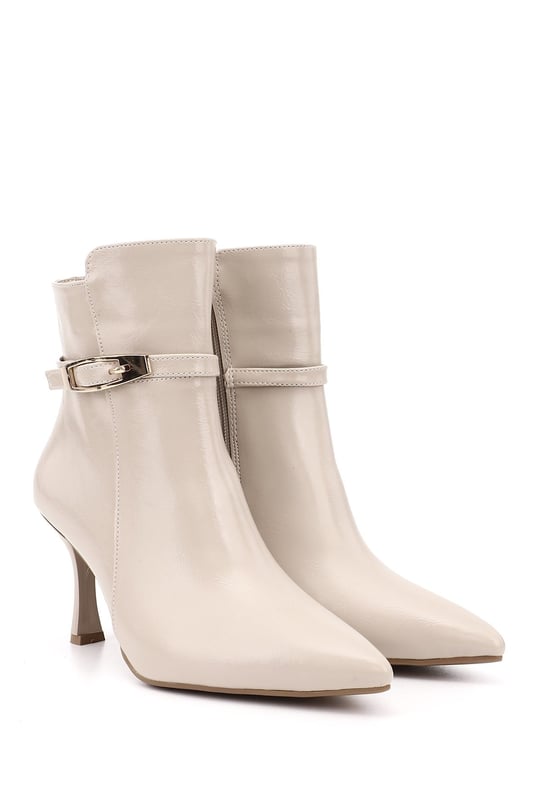Women's Beige Zippered Thin-Heeled Boots