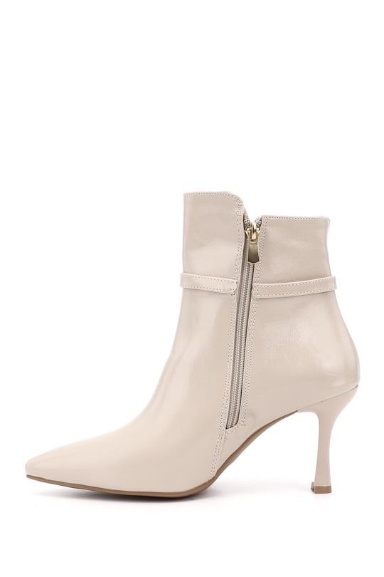 Women's Beige Zippered Thin-Heeled Boots