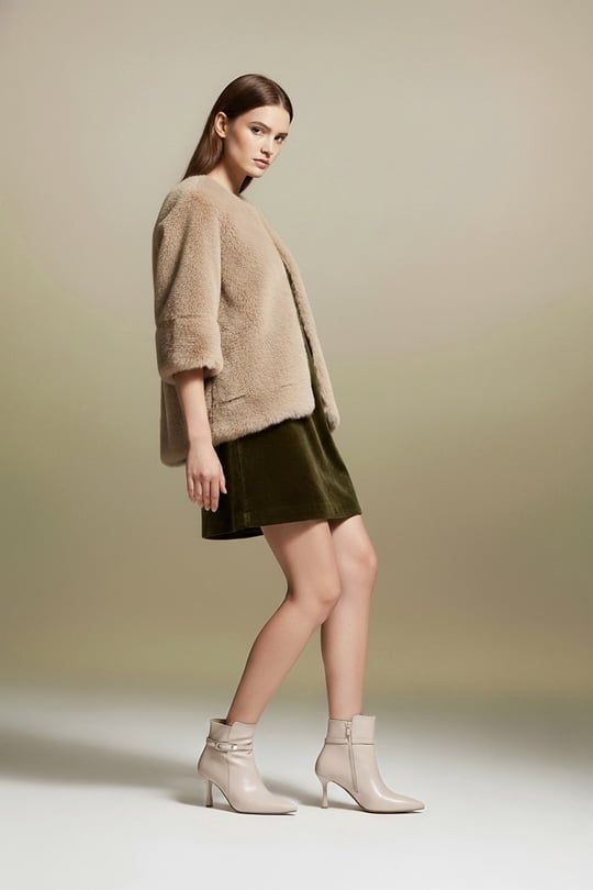 Women's Beige Zippered Thin-Heeled Boots