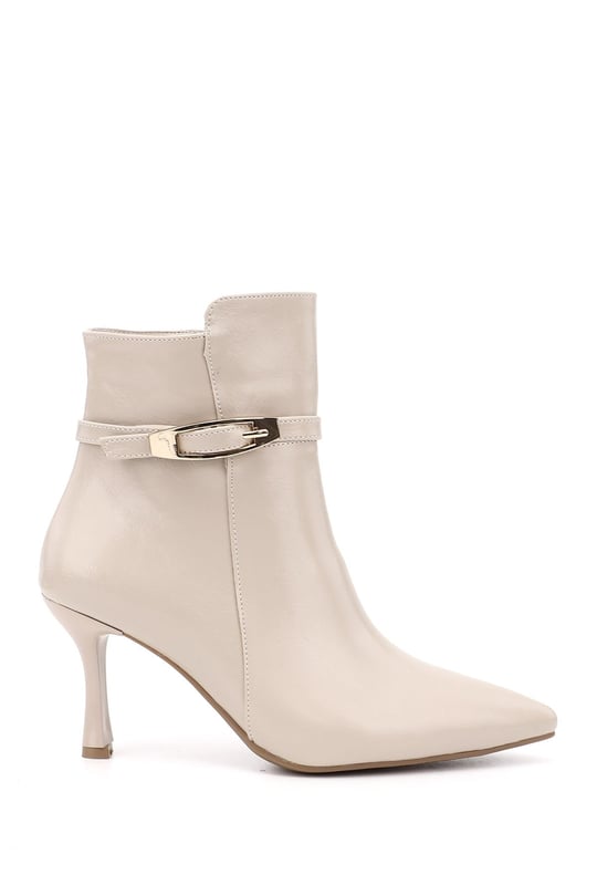 Women's Beige Zippered Thin-Heeled Boots