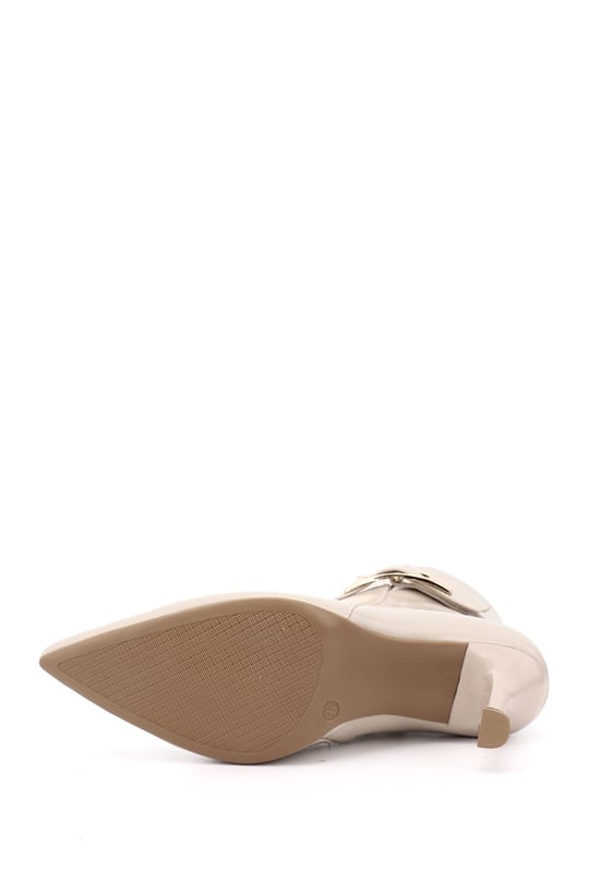 Women's Beige Zippered Thin-Heeled Boots