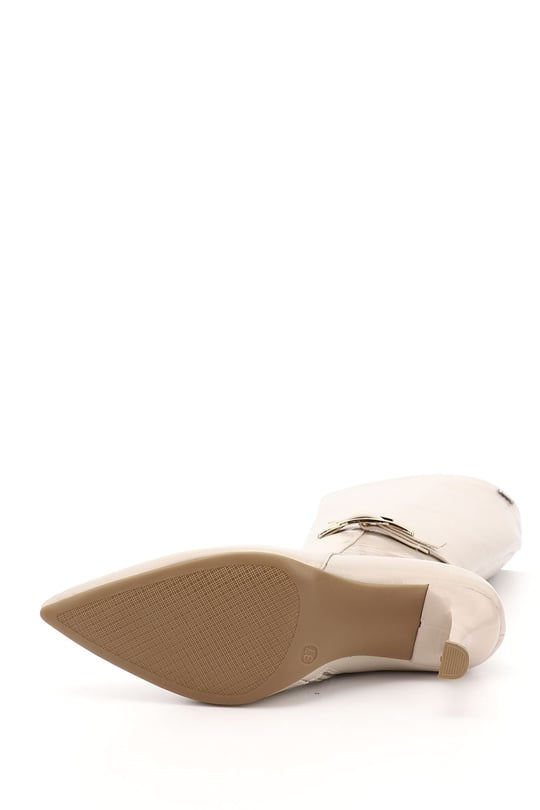 Women's Beige Zippered Pointed Toe Thin Heel Boots