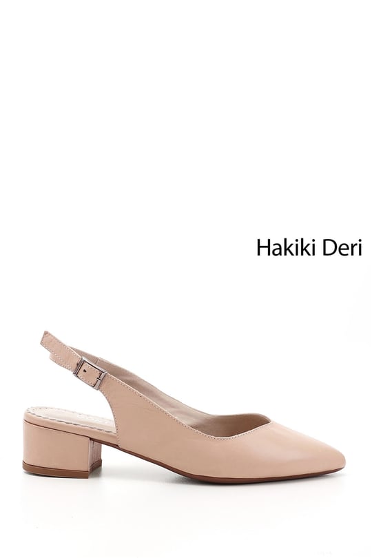 Kadın Ten Kalın Topuklu Arkası Açık Hakiki Deri Ayakkabı