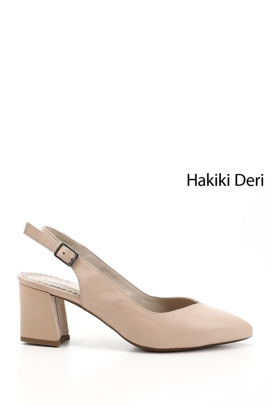 Women's Ten Thick Heel Open Back Genuine Leather Shoes