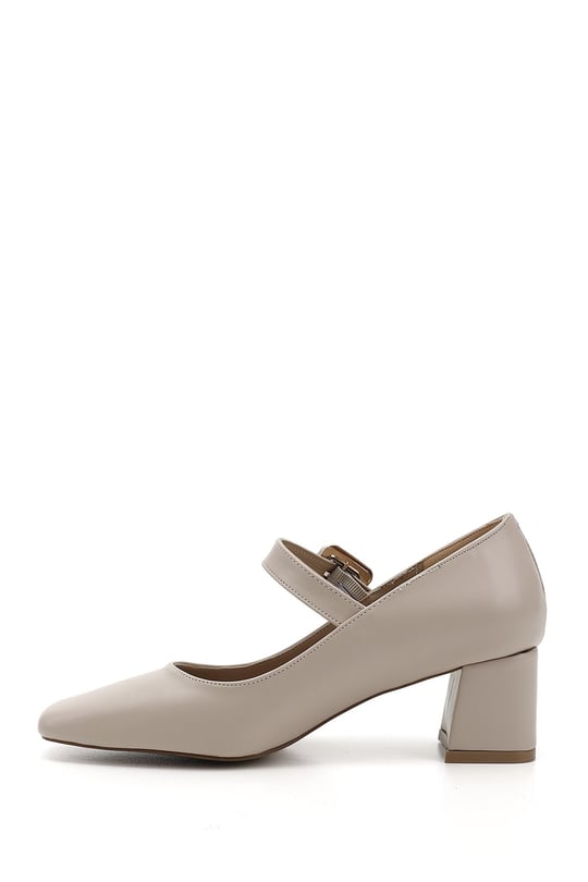 Women's Nude Flat Toe Medium Thick Heel Shoes