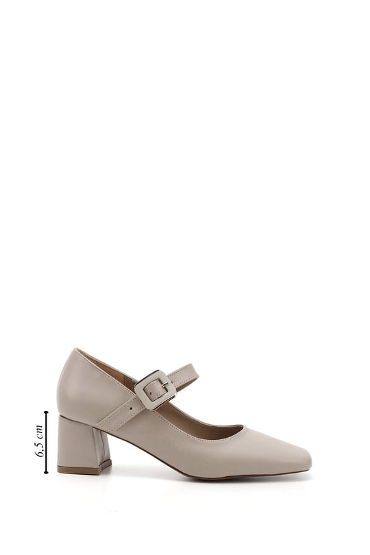 Women's Nude Flat Toe Medium Thick Heel Shoes