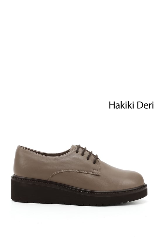 Kadın Vizon Antik Bağcıklı Dolgu Taban Hakiki Deri Ayakkabı