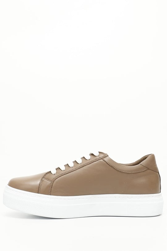Kadın Vizon Antik Bağcıklı Dolgu Taban Hakiki Deri Sneaker