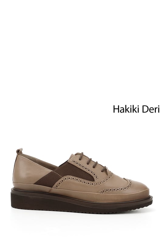 Kadın Vizon Antik Bağcıklı Dolgu Taban Hakiki Deri Ayakkabı