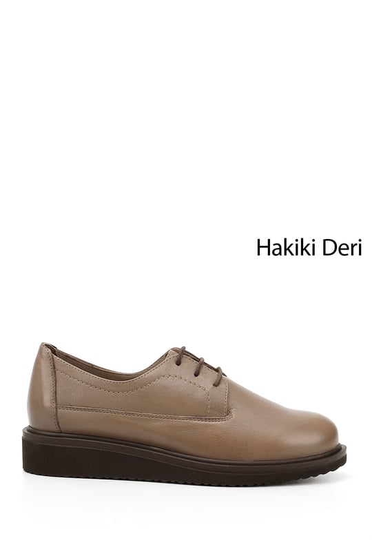Kadın Vizon Antik Bağcıklı Dolgu Taban Hakiki Deri Ayakkabı