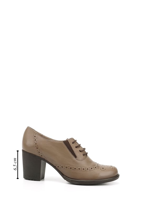 Women's Mink Antique Lace-Up Medium Thick Heel Genuine Leather Oxford Shoes