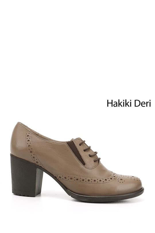Women's Mink Antique Lace-Up Medium Thick Heel Genuine Leather Oxford Shoes