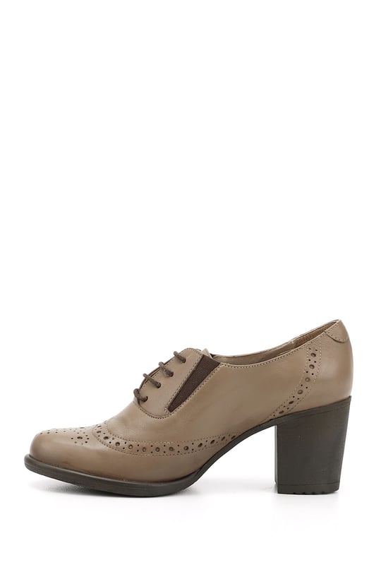 Women's Mink Antique Lace-Up Medium Thick Heel Genuine Leather Oxford Shoes