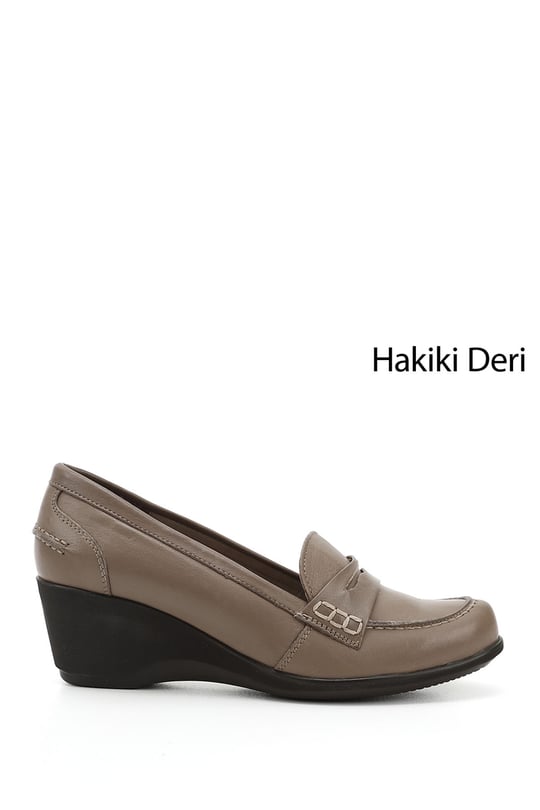Kadın Vizon Antik Dolgu Taban Hakiki Deri Loafer Ayakkabı