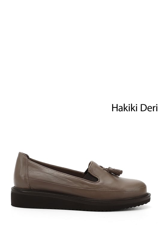 Kadın Vizon Antik Dolgu Taban Püsküllü Hakiki Deri Ayakkabı