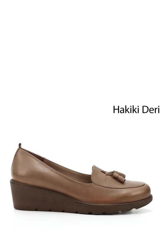 Kadın Vizon Antik Dolgu Taban Püsküllü Hakiki Deri Ayakkabı