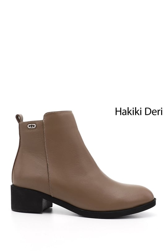 Kadın Vizon Antik Fermuarlı Kalın Topuklu Hakiki Deri Bot