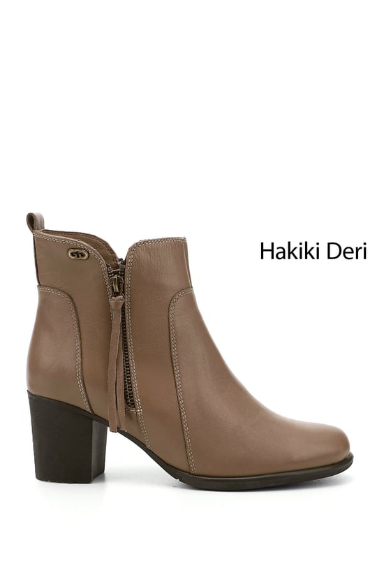 Kadın Vizon Antik Fermuarlı Kalın Topuklu Hakiki Deri Bot