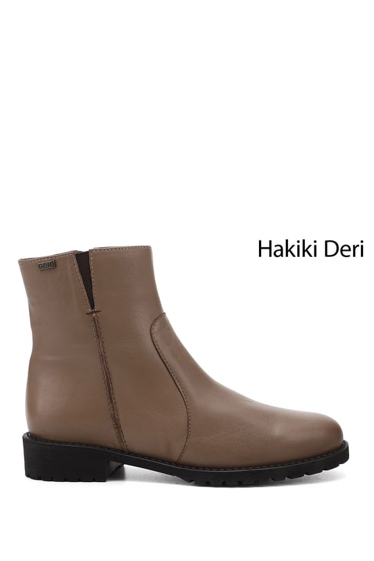 Kadın Vizon Antik Fermuarlı Kauçuk Taban Hakiki Deri Bot