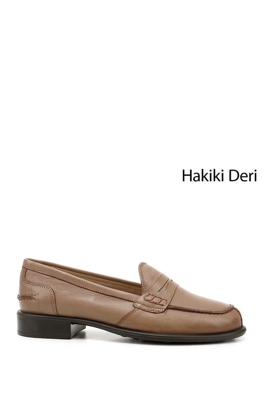 Kadın Vizon Antik Hakiki Deri Loafer Ayakkabı