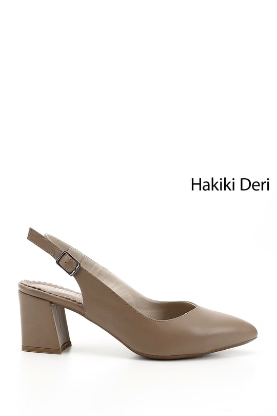 Women's Mink Antique Thick Heeled Open Back Genuine Leather Shoes