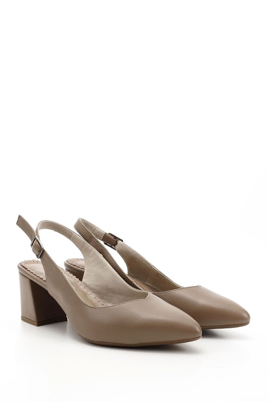 Women's Mink Antique Thick Heeled Open Back Genuine Leather Shoes