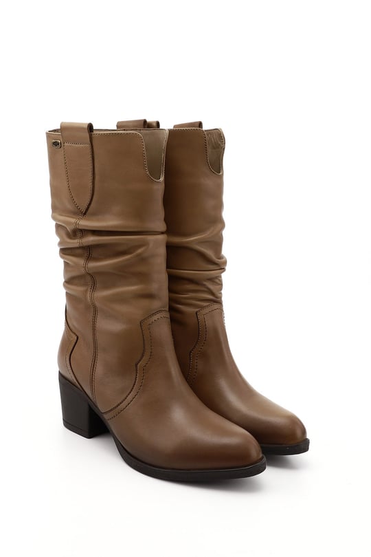 Women's Mink Antique Thick Heeled Gusseted Genuine Leather Boots