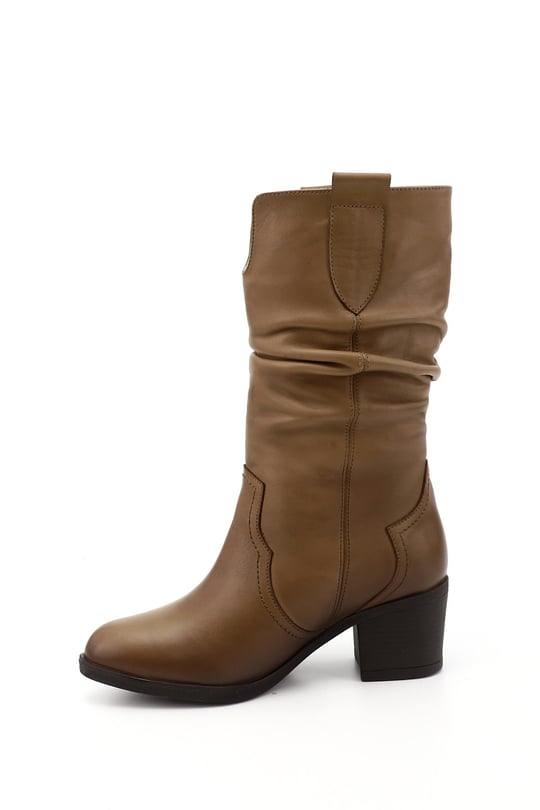 Women's Mink Antique Thick Heeled Gusseted Genuine Leather Boots