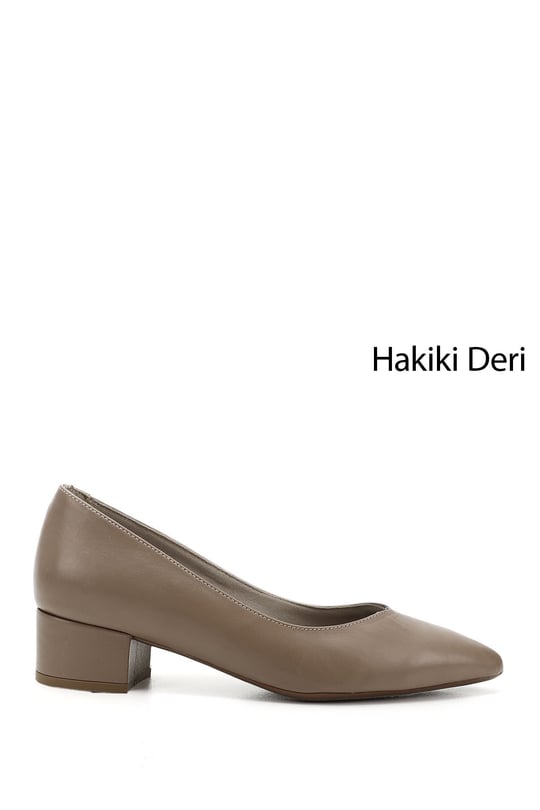 Kadın Vizon Antik Kısa Kalın Topuklu Hakiki Deri Ayakkabı