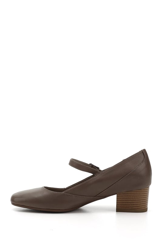 Women's Mink Antique Blunt Toe Short Thick Heel Genuine Leather Shoes