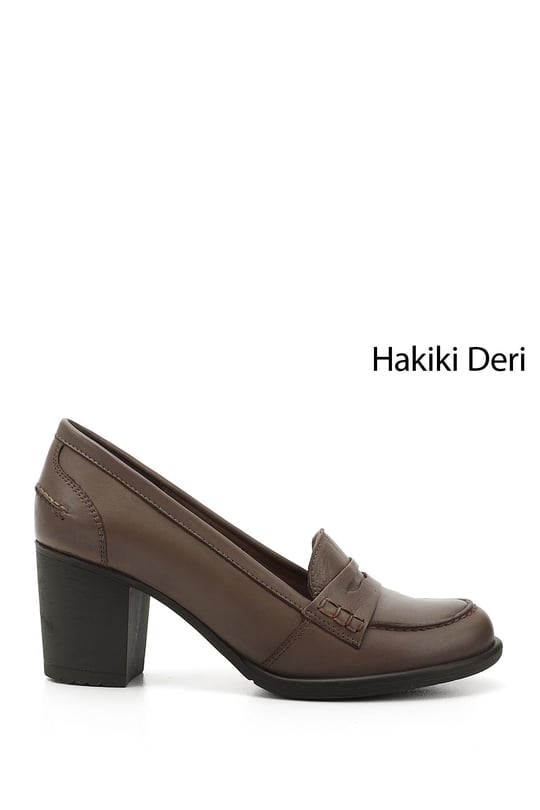 Kadın Vizon Antik Orta Kalın Topuklu Hakiki Deri Ayakkabı