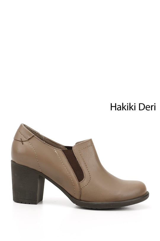 Kadın Vizon Antik Orta Kalın Topuklu Hakiki Deri Ayakkabı
