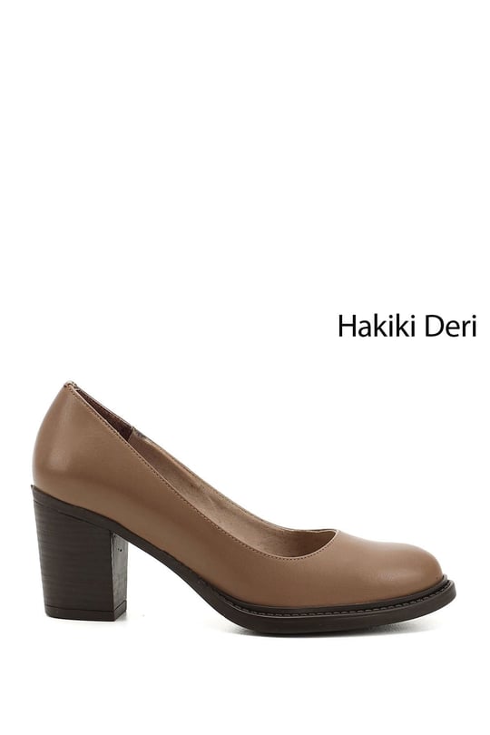 Kadın Vizon Antik Orta Kalın Topuklu Hakiki Deri Ayakkabı