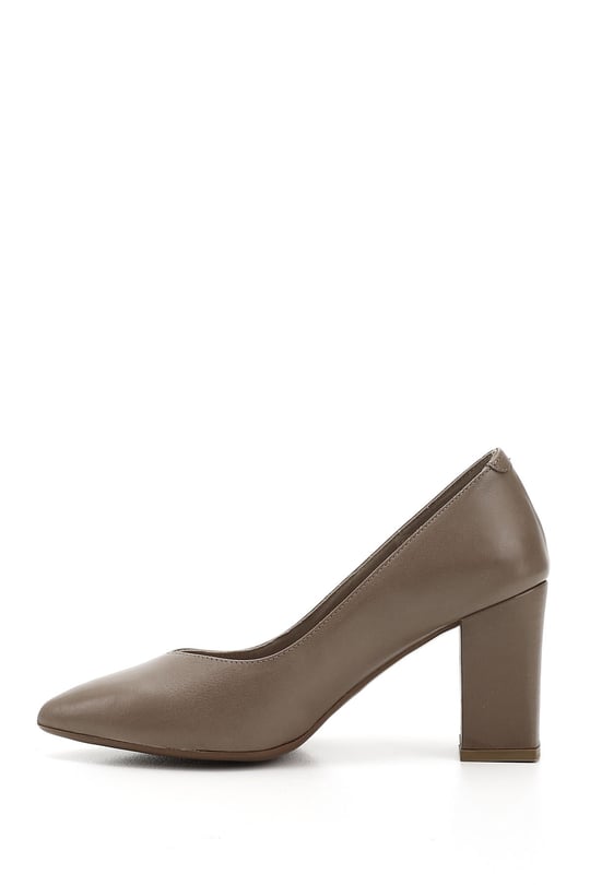 Women's Mink Antique Pointed Toe High Thick Heel Genuine Leather Shoes